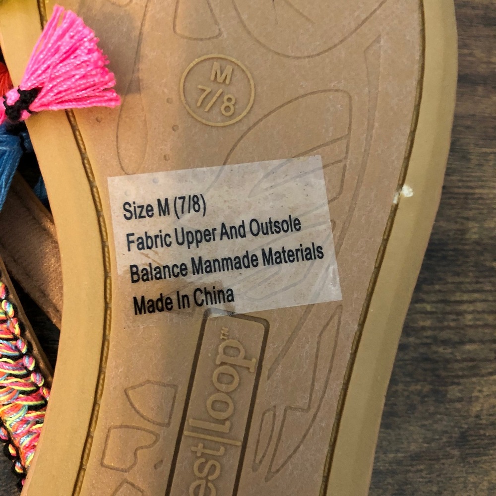 West Loop Womens Medium Size‎ 7/8  Tassal Sandals Colorful Boho Beach Flaw - Picture 11 of 12